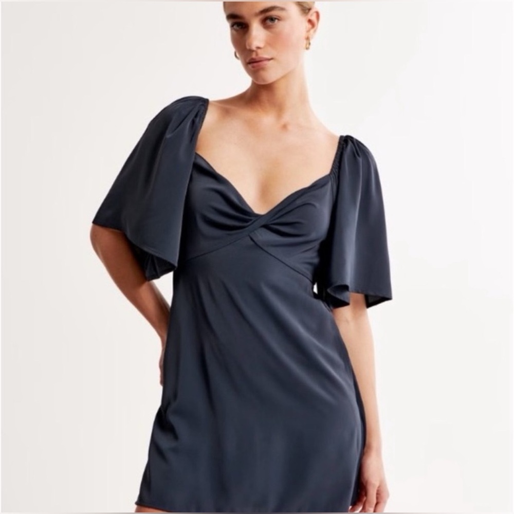 Abercrombie & Fitch Elegant Navy Blue Mini Skort Dress with Flutter Sleeves  XS